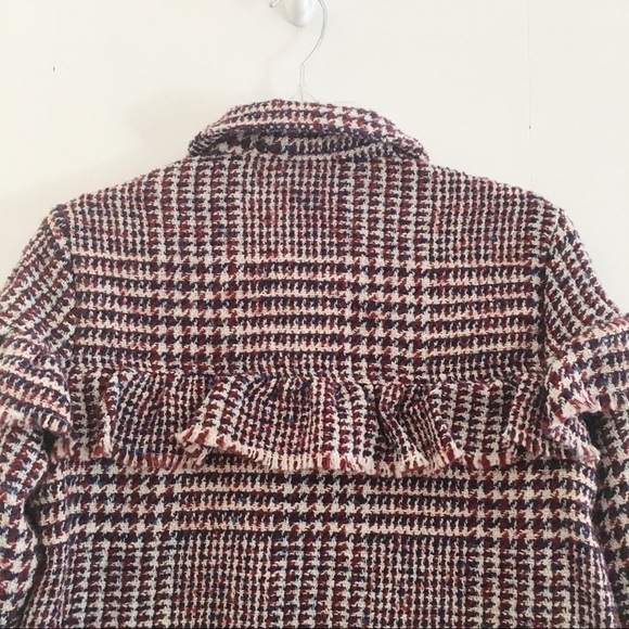JACK BY BB DAKOTA Plaid Ruffled Cropped Wool Blend Jacket Size XS - Picture 6 of 14